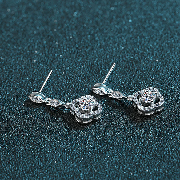 Wholesale Silver Four Leaf Clover Earrings With Diamond For Girls