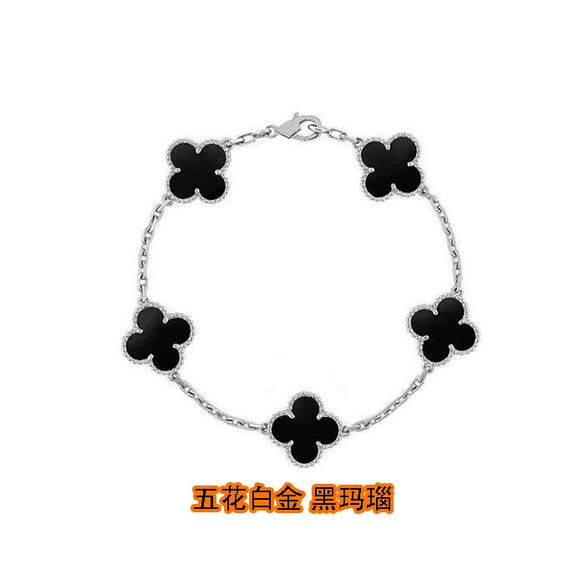 Wholesale Silver Fourleaf Clover And Flower Style Bracelet Set With Gems