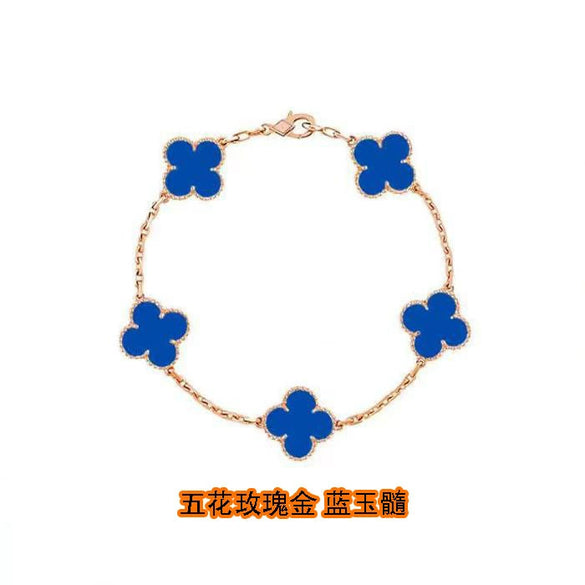 Wholesale Silver Fourleaf Clover And Flower Style Bracelet Set With Gems
