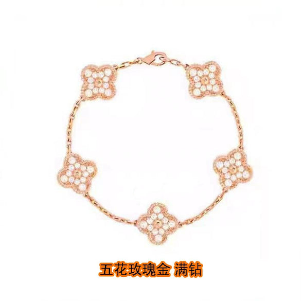 Wholesale Silver Fourleaf Clover And Flower Style Bracelet Set With Gems