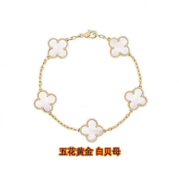Wholesale Silver Fourleaf Clover And Flower Style Bracelet Set With Gems