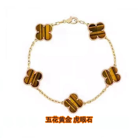 Wholesale Silver Fourleaf Clover And Flower Style Bracelet Set With Gems