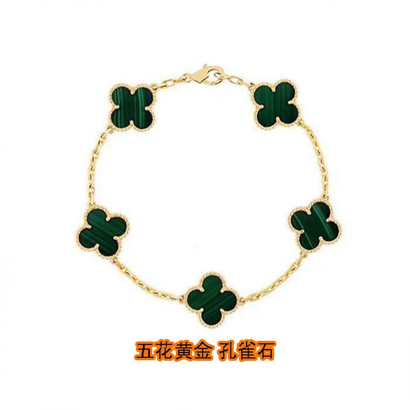 Wholesale Silver Fourleaf Clover And Flower Style Bracelet Set With Gems
