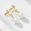 Wholesale Silver French Retro Freshwater Pearl Inlaid Geometric Square Pendant Earrings For Women