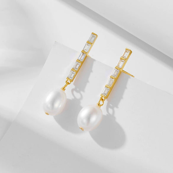 Wholesale 925 Silver Freshwater Pearl Stud Earrings With Geometric Design For Women Fashion Ol Style