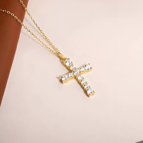 Wholesale Silver Geometric Cross Necklace For Women Diamond Plated 18K Gold