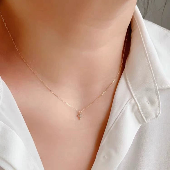 Wholesale Silver 925 Geometric Cross Pendant Necklace With O Shaped Chain Plated With 14K Gold For Women