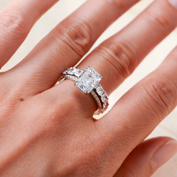 Wholesale Silver Geometric Diamond Cut Zircon Set Ring For Women