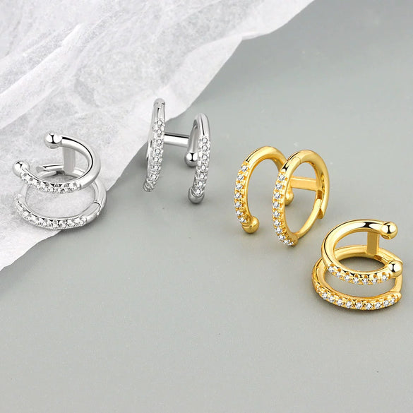 Wholesale Silver Geometric Double Layer Round Micro Inlaid Zircon Electroplated Earring Buckles