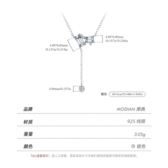 Wholesale 925 Silver Geometric Emerald Cut Pendant Adjustable Clavicle Necklace For Women With Highend Style And Diamond Design