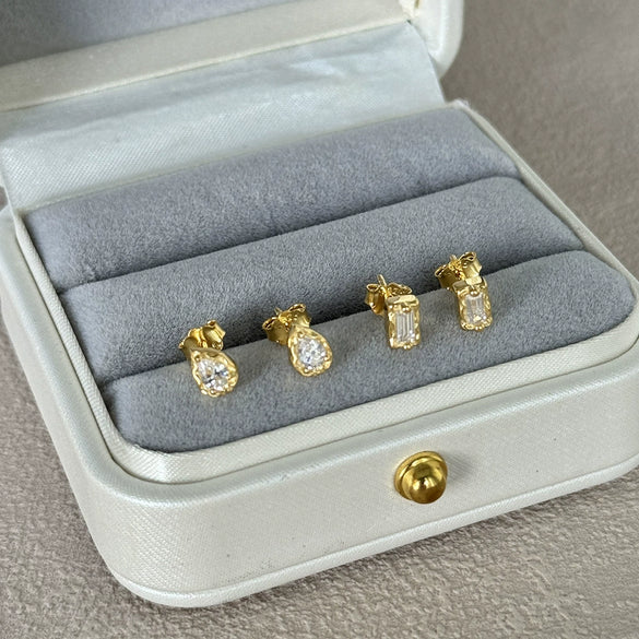 Wholesale Silver Geometric Emeraldcut Zircon Earrings With Electroplating And Water Drop Design For Women