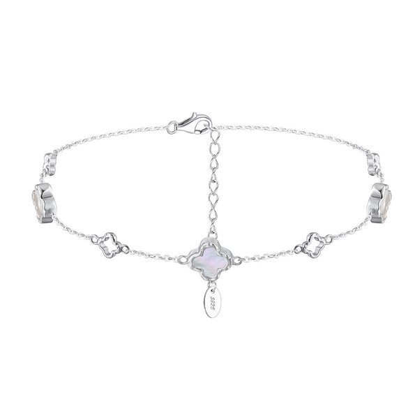 Wholesale 925 Silver Geometric Four Leaf Clover Women's Anklet