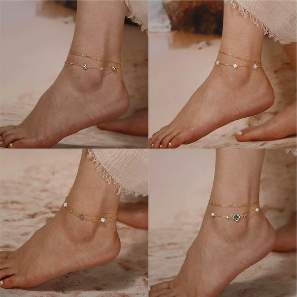 Wholesale 925 Silver Geometric Four Leaf Clover Women's Anklet