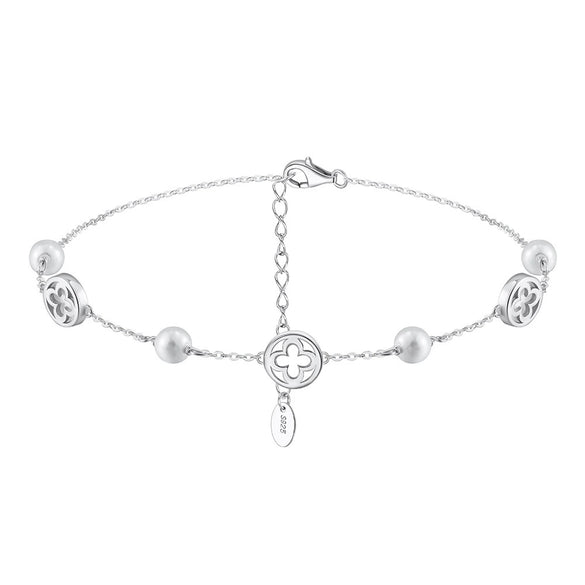 Wholesale 925 Silver Geometric Four Leaf Clover Women's Anklet