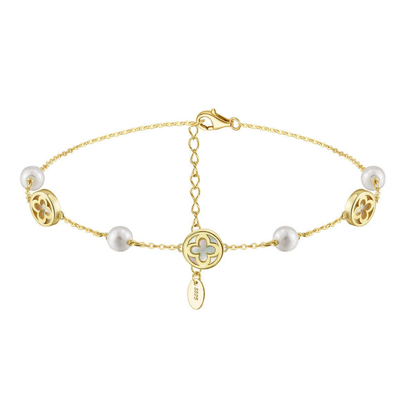 Wholesale 925 Silver Geometric Four Leaf Clover Women's Anklet