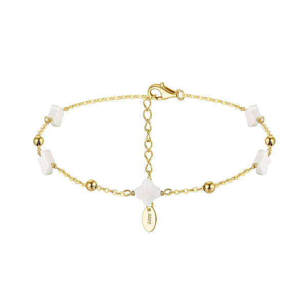 Wholesale 925 Silver Geometric Fourleaf Clover Women's Anklet