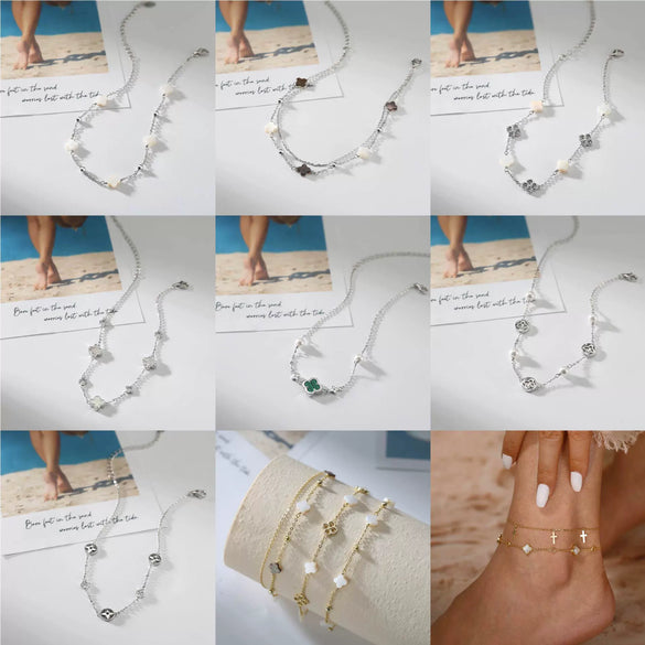 Wholesale 925 Silver Geometric Fourleaf Clover Women's Anklet