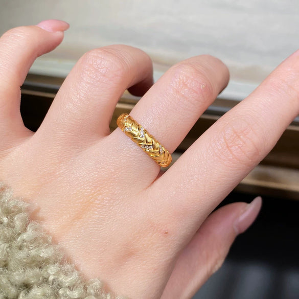 Wholesale 925 Silver Geometric Minimalist Handmade Wiredrawing Ring Plated With 18K Gold