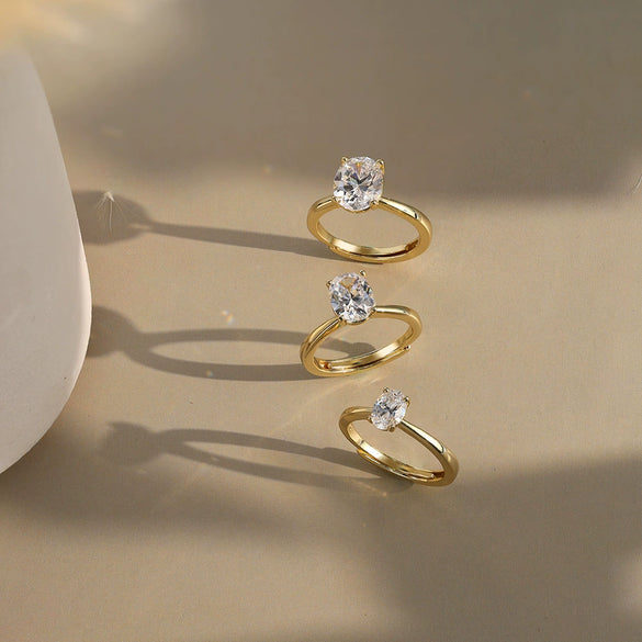 Wholesale Silver Geometric Oval Zircon Ring Electroplated With Real Gold For Women