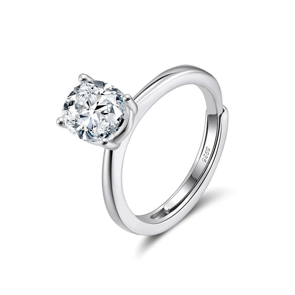 Wholesale Silver Geometric Oval Zircon Ring Electroplated With Real Gold For Women