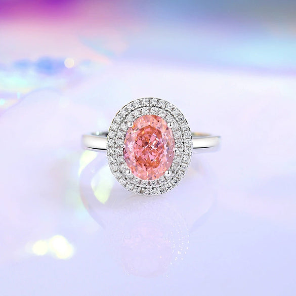 Wholesale 925 Silver Geometric Pink Diamond Women's Ring