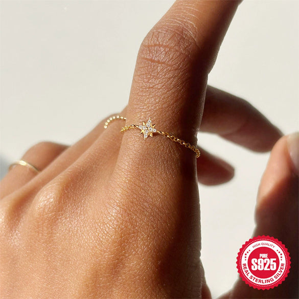Wholesale 925 Silver Geometric Pull Out Chain Ring With Zirconia Design And Unique Sense
