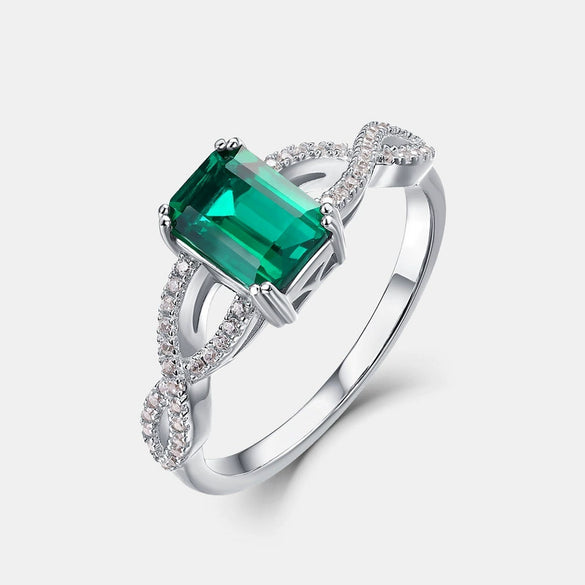 Wholesale Silver Geometric Rectangular Retro Twist Ring For Women Inlaid With Cultivation Emerald