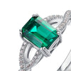 Wholesale Silver Geometric Rectangular Retro Twist Ring For Women Inlaid With Cultivation Emerald