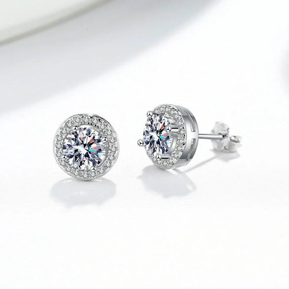 Wholesale 925 Silver Geometric Round Bag Earrings For Women Electroplated Moissanite Gift Ear Jewelry