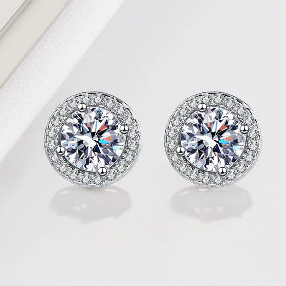 Wholesale 925 Silver Geometric Round Bag Earrings For Women Electroplated Moissanite Gift Ear Jewelry