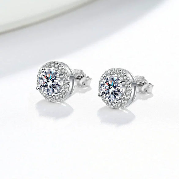Wholesale 925 Silver Geometric Round Bag Earrings For Women Electroplated Moissanite Gift Ear Jewelry