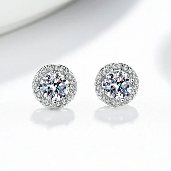 Wholesale 925 Silver Geometric Round Bag Earrings For Women Electroplated Moissanite Gift Ear Jewelry