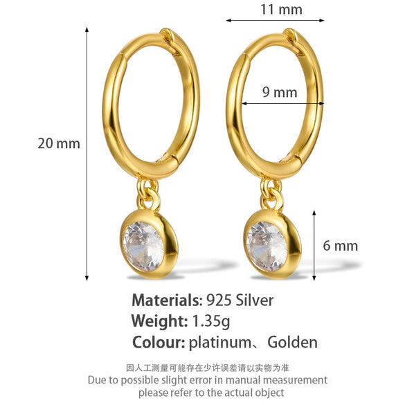 Wholesale 925 Silver Geometric Round Zircon Earrings For Children