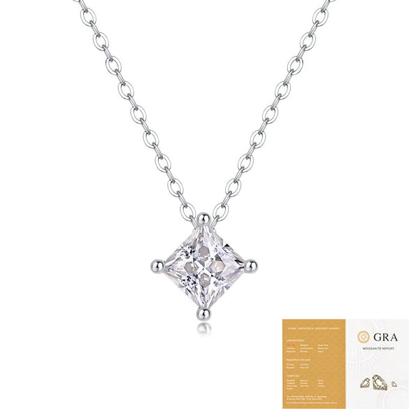 Wholesale 925 Silver Geometric Square Moissanite Set With Diamonds Pendant Clavicle Chain Necklace For Women And Men