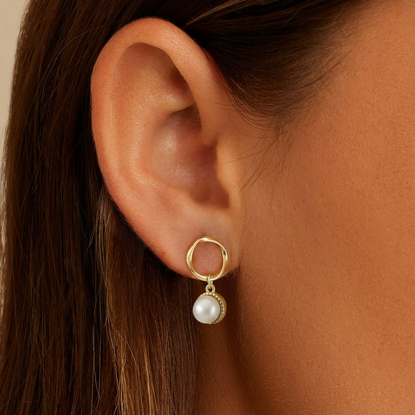 Wholesale Silver Geometric Style Earrings With Real Gold Electroplated Bread Beads And Pearl