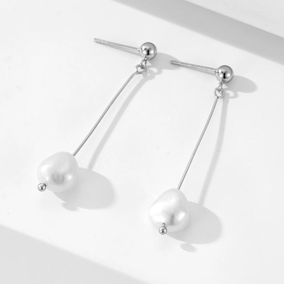 Wholesale Silver Geometric Style Tassel Natural Pearl Earrings For Women