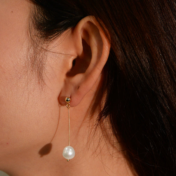 Wholesale Silver Geometric Style Tassel Natural Pearl Earrings For Women
