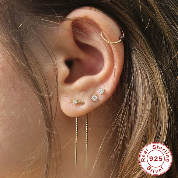 Wholesale 925 Silver Geometric Tassel Earrings For Women Slimming Long With Zircon All Match Universal