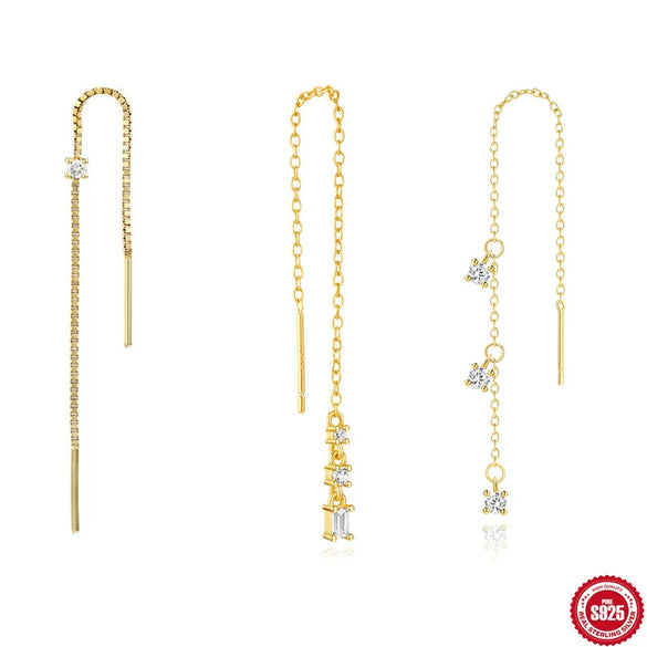 Wholesale 925 Silver Geometric Tassel Earrings For Women Slimming Long With Zircon All Match Universal