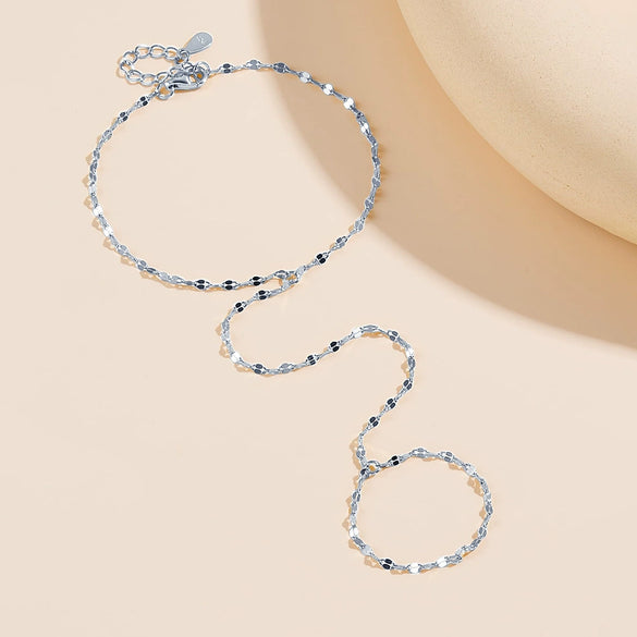 Wholesale 925 Silver Geometric Tile Chain Finger Chain Bracelet Jewelry Set With Diamonds