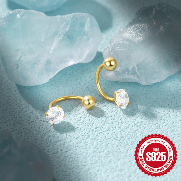 Wholesale 925 Silver Geometric U Shaped Zircon Embedded Hook Stud Earrings With Screw Twist Buckle For Unisex