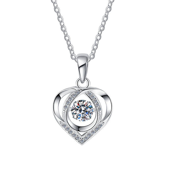 Wholesale Silver Heartshaped Necklace Light Luxury Style Women's Jewelry