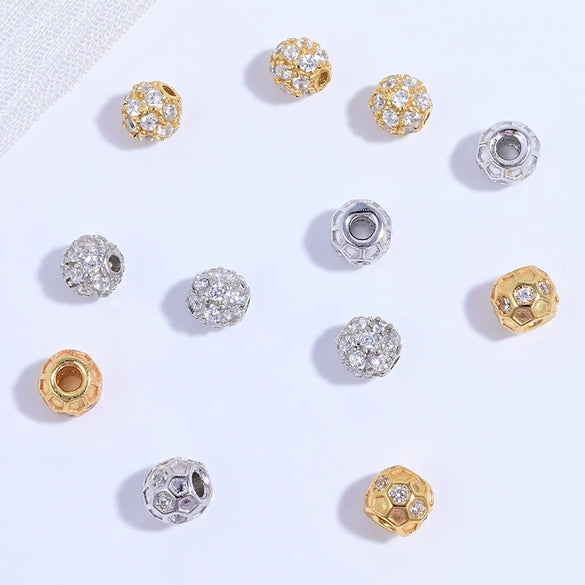 Wholesale Silver Inlaid Zirconia Round Bead Jewelry Accessories