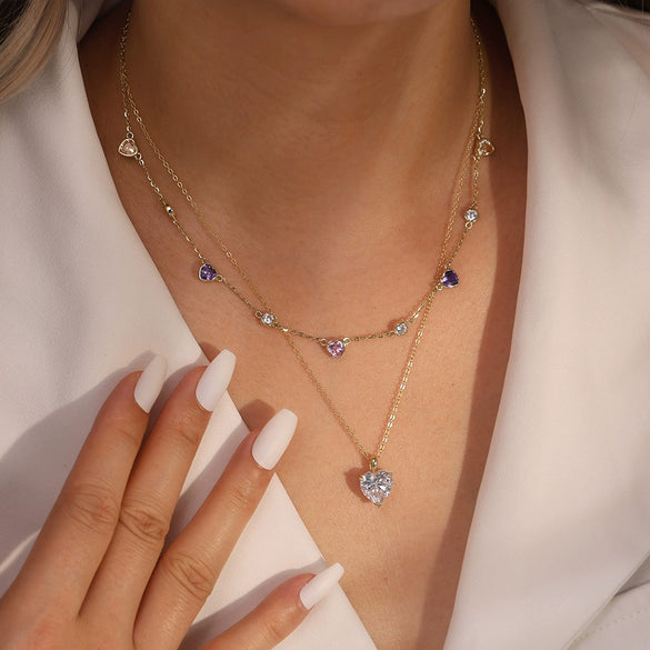 Wholesale Silver Jewelry Geometric Heart Pendant With White Zircon Electroplated