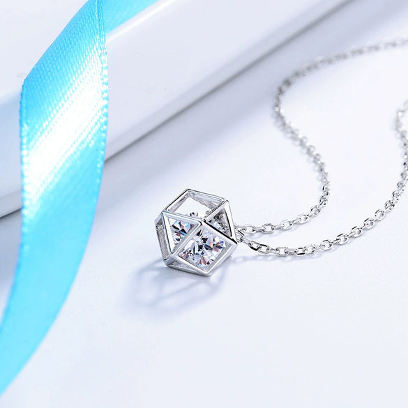Wholesale Silver Jewelry Geometric Threedimensional Hollow Rubik's Cube Pendant Necklace With Electroplating Treatment