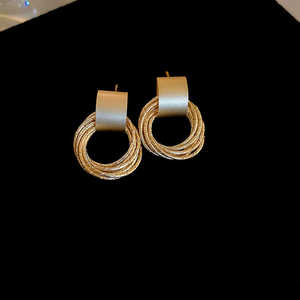 Wholesale Silver Metal Multi Layer Geometric Circle Cold Wind Electroplated Earrings For Women Light Luxury High End Style