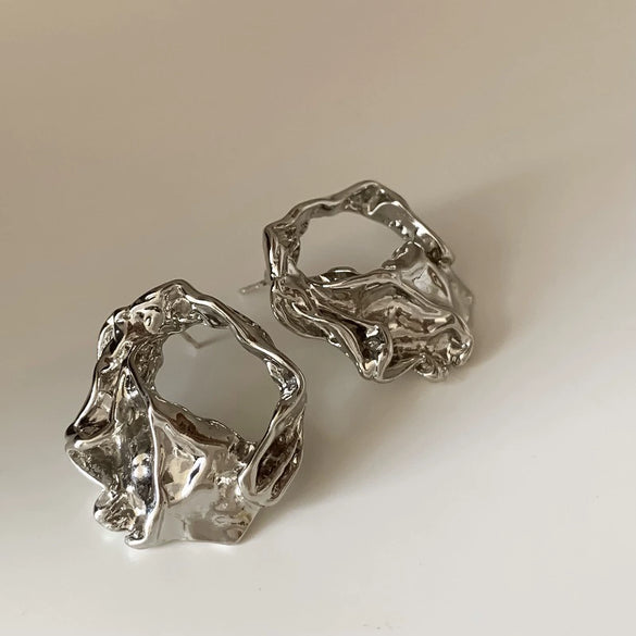 Wholesale Silver Metal Multi Layer Geometric Circle Cold Wind Electroplated Earrings For Women Light Luxury High End Style