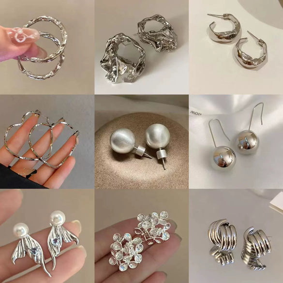 Wholesale Silver Metal Multi Layer Geometric Circle Cold Wind Electroplated Earrings For Women Light Luxury High End Style