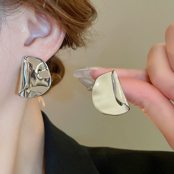 Wholesale Silver Metal Multi Layer Geometric Circle Cold Wind Electroplated Earrings For Women Light Luxury High End Style