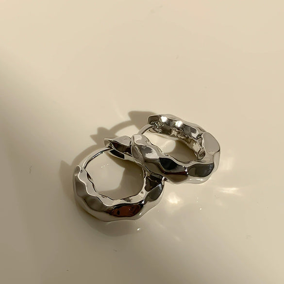 Wholesale Silver Metal Multi Layer Geometric Circle Cold Wind Electroplated Earrings For Women Light Luxury High End Style